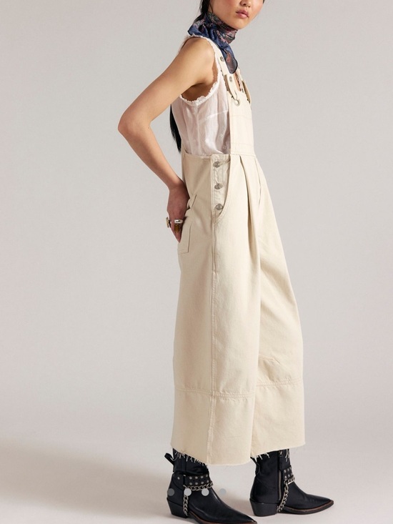 Free People Denim - We The Free Rambler Overalls in Cream Size L NWT